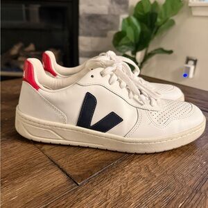 Veja White Sneakers with Navy and Red Accents
